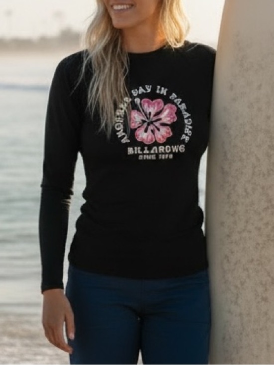 Billabong Other - Billabong Beach Babe Black Long Sleeve Hibiscus Surf Swim Rash Guard Top